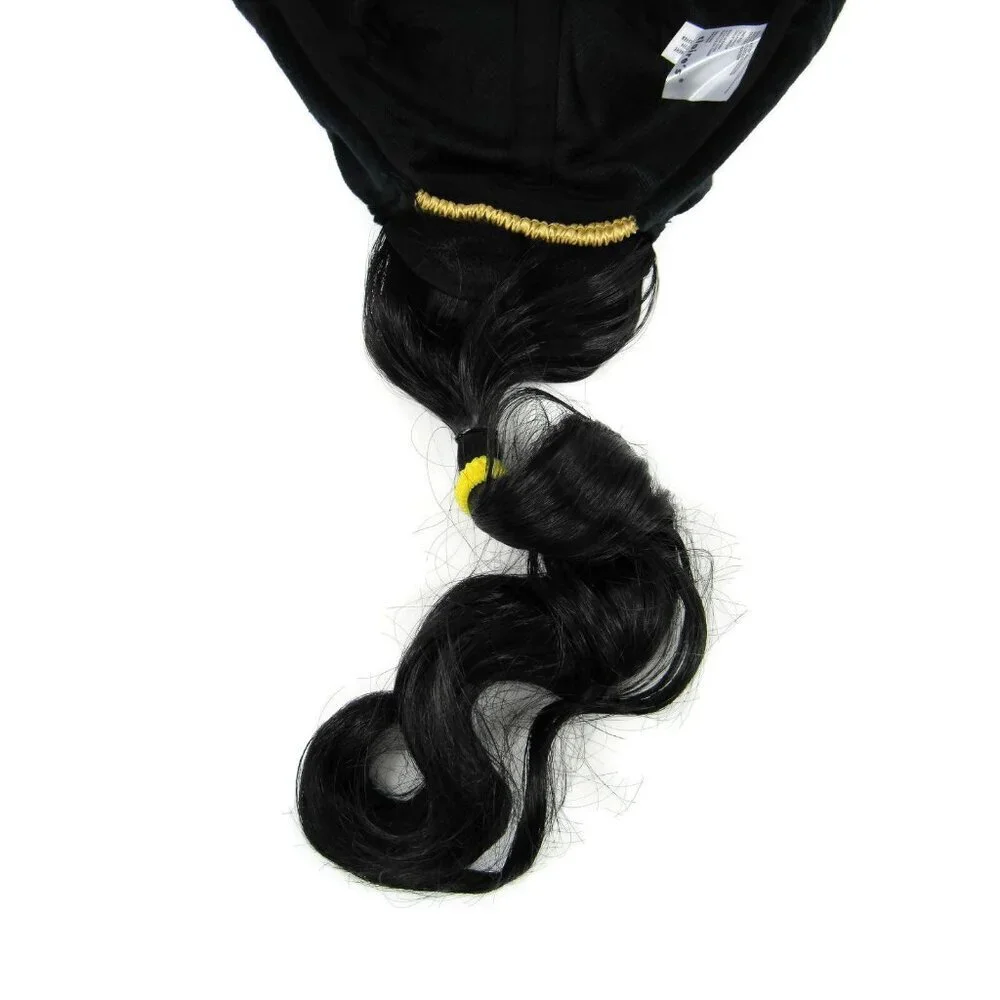 Baseball Hat with Brunette Faux Hair Black & Gold Cat Girls Cap One Size New